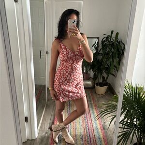 Forever 21 Orange Plunge Neck Sleeveless Mini Dress